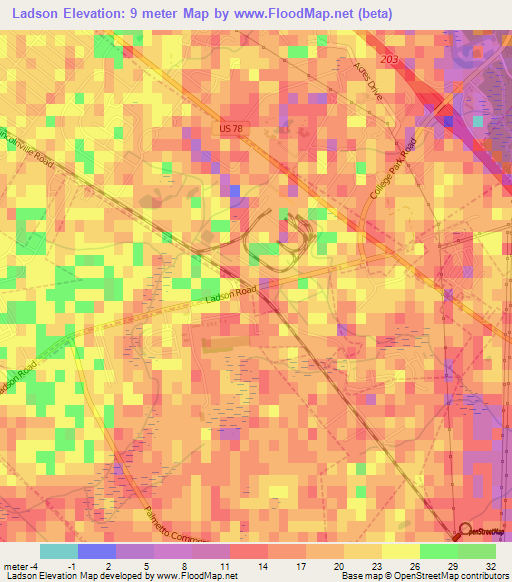 Ladson,US Elevation Map