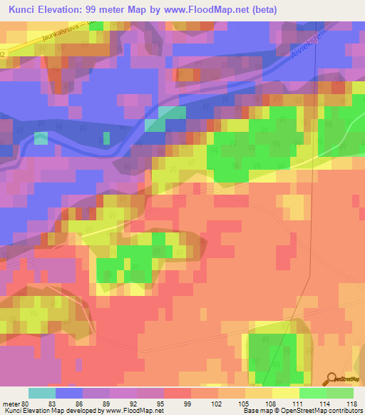 Kunci,Latvia Elevation Map