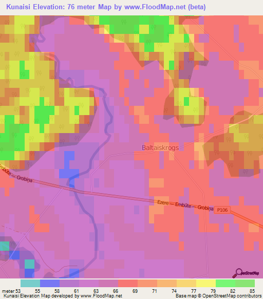 Kunaisi,Latvia Elevation Map