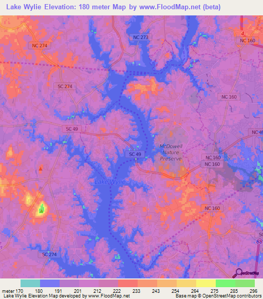 Lake Wylie,US Elevation Map