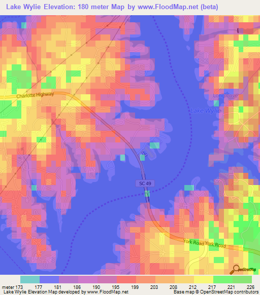 Lake Wylie,US Elevation Map