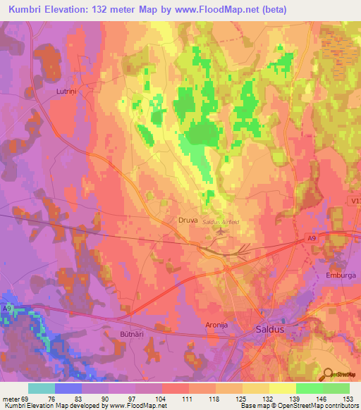 Kumbri,Latvia Elevation Map