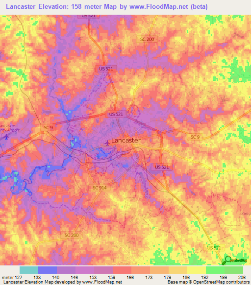 Lancaster,US Elevation Map