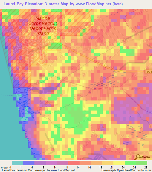 Laurel Bay,US Elevation Map