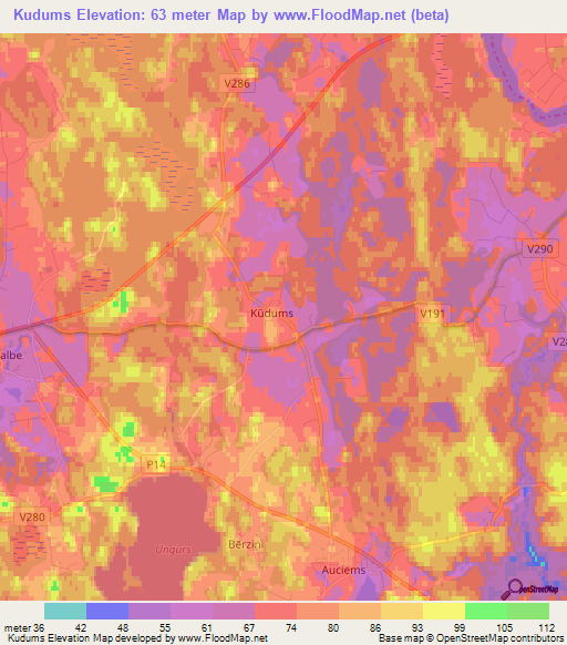 Kudums,Latvia Elevation Map