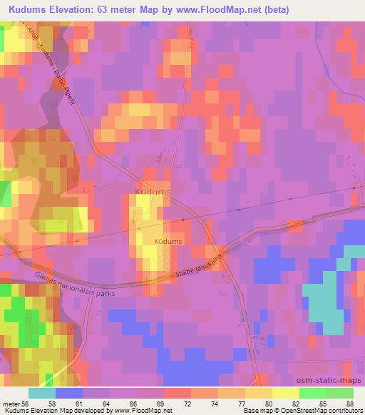 Kudums,Latvia Elevation Map