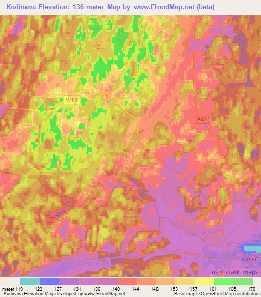 Kudinava,Latvia Elevation Map