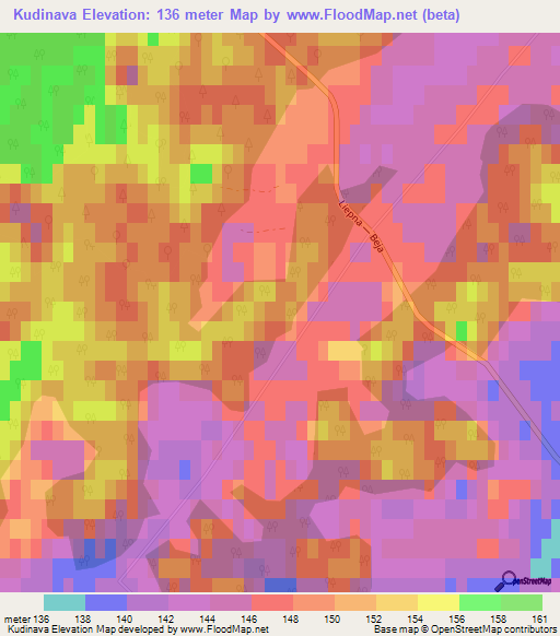 Kudinava,Latvia Elevation Map