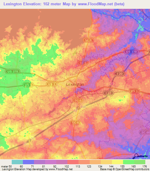 Lexington,US Elevation Map