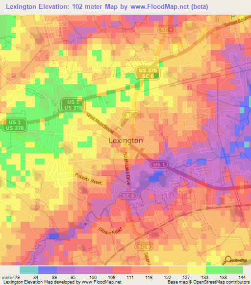 Lexington,US Elevation Map