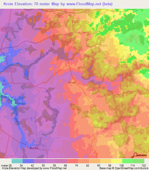 Krote,Latvia Elevation Map