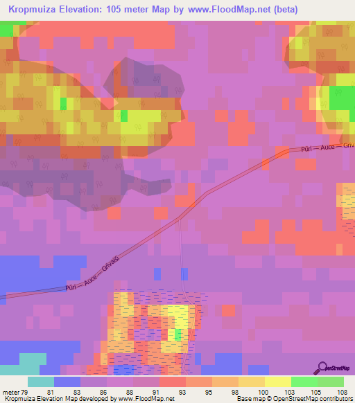 Kropmuiza,Latvia Elevation Map