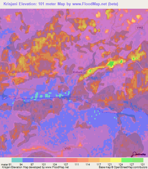 Krisjani,Latvia Elevation Map