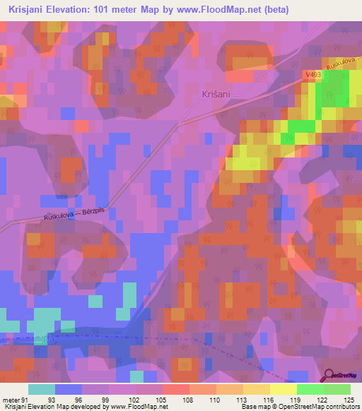 Krisjani,Latvia Elevation Map