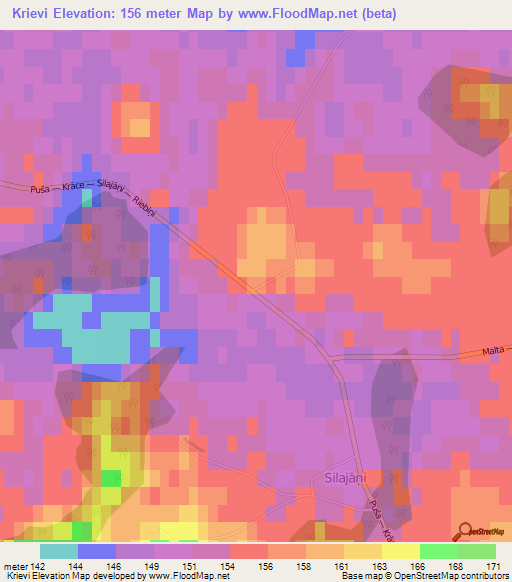 Krievi,Latvia Elevation Map