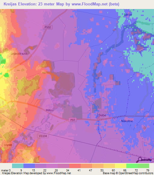 Kreijas,Latvia Elevation Map