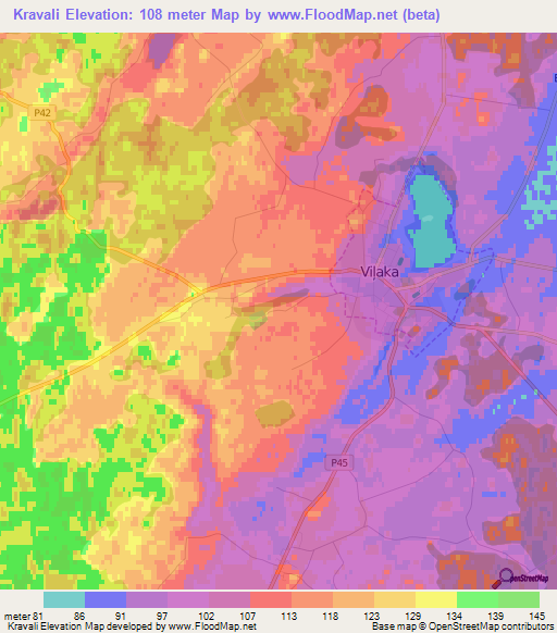 Kravali,Latvia Elevation Map