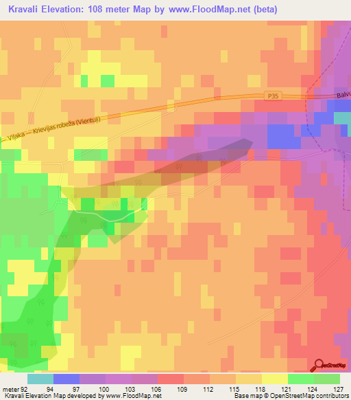 Kravali,Latvia Elevation Map