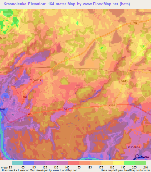 Krasnolenka,Latvia Elevation Map