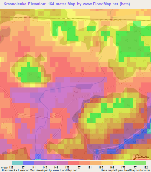 Krasnolenka,Latvia Elevation Map