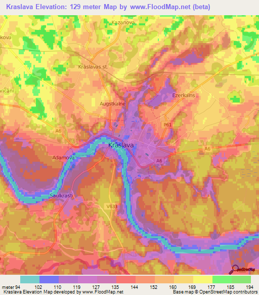 Kraslava,Latvia Elevation Map