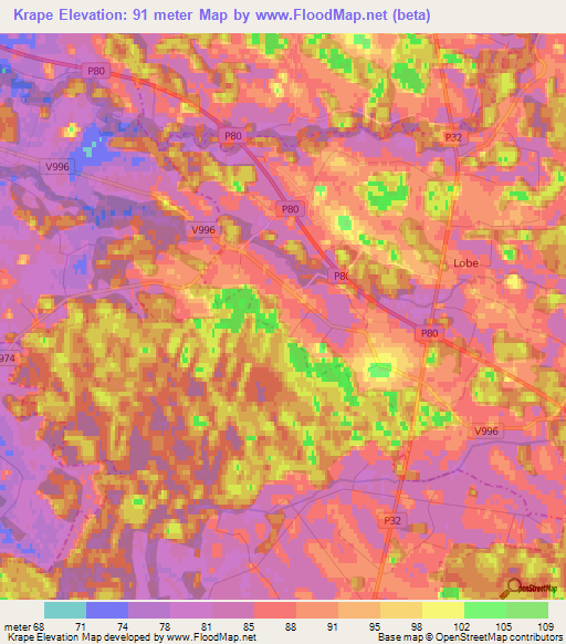 Krape,Latvia Elevation Map