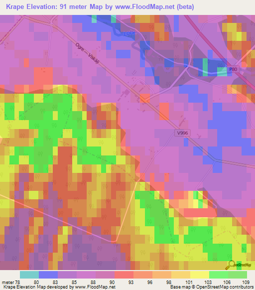 Krape,Latvia Elevation Map