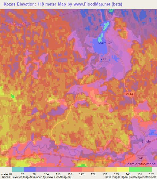 Kozas,Latvia Elevation Map