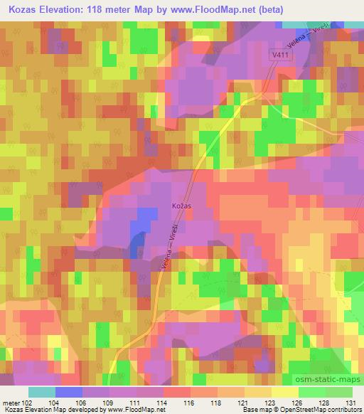 Kozas,Latvia Elevation Map