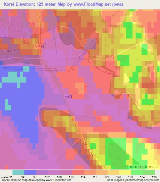 Korsi,Latvia Elevation Map