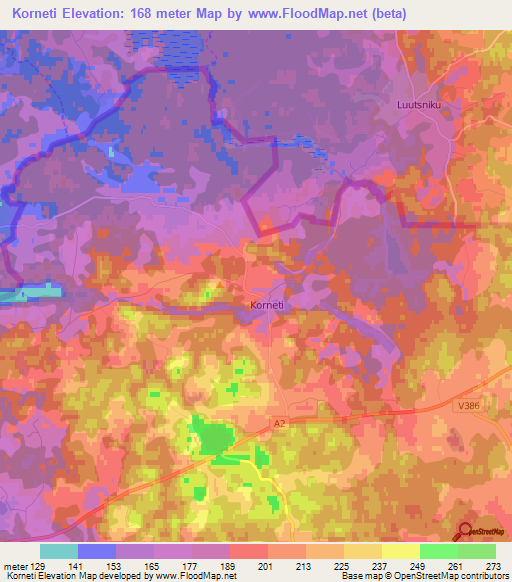 Korneti,Latvia Elevation Map