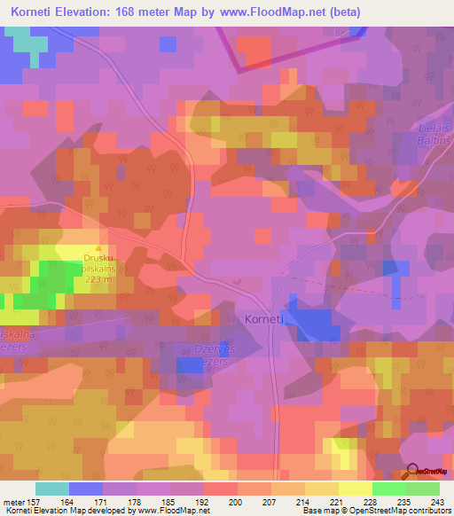 Korneti,Latvia Elevation Map