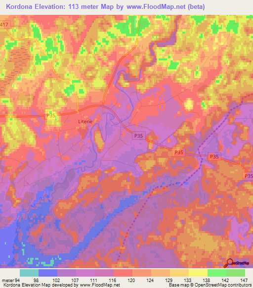 Kordona,Latvia Elevation Map