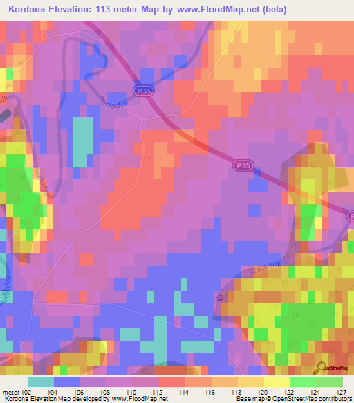 Kordona,Latvia Elevation Map