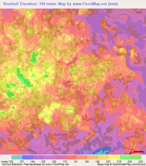 Kombuli,Latvia Elevation Map