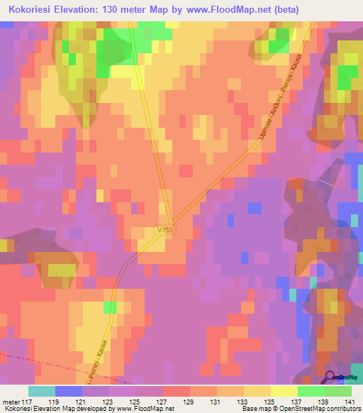 Kokoriesi,Latvia Elevation Map