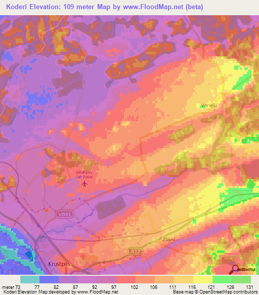 Koderi,Latvia Elevation Map