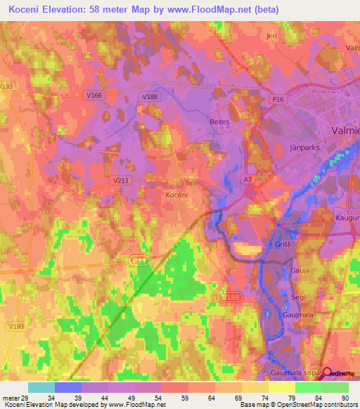 Koceni,Latvia Elevation Map