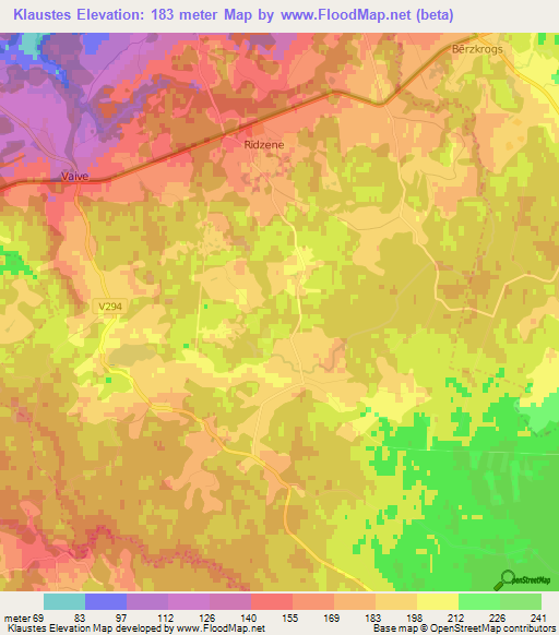 Klaustes,Latvia Elevation Map