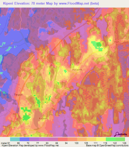 Kipeni,Latvia Elevation Map