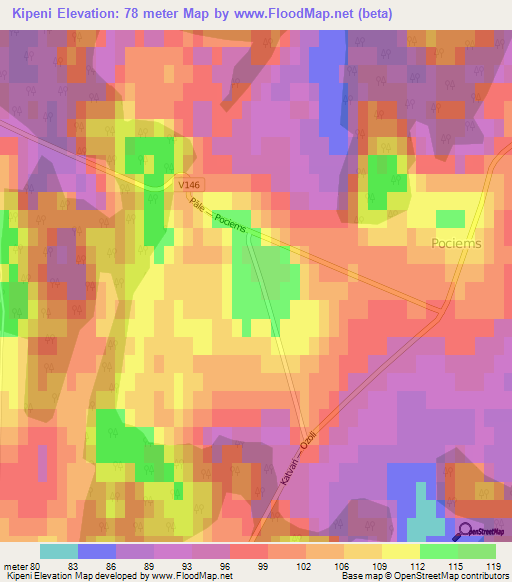 Kipeni,Latvia Elevation Map