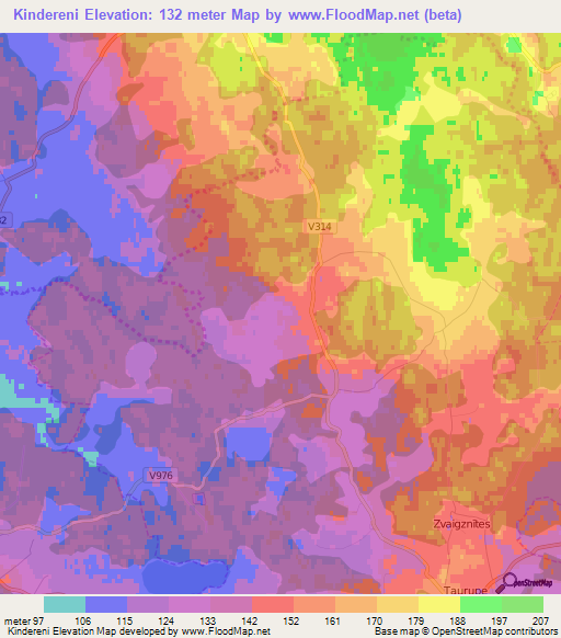 Kindereni,Latvia Elevation Map