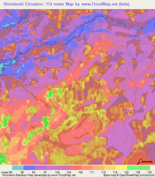 Kimstienki,Latvia Elevation Map