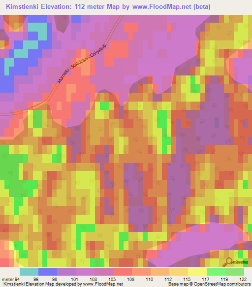 Kimstienki,Latvia Elevation Map