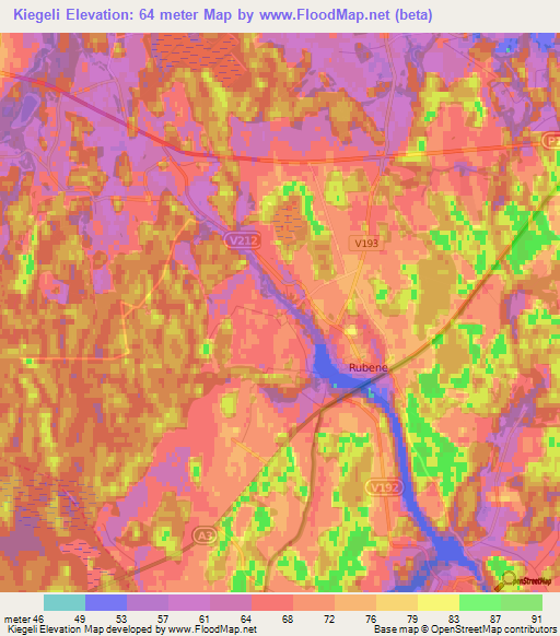 Kiegeli,Latvia Elevation Map