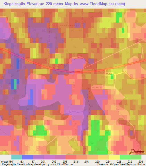 Kiegelceplis,Latvia Elevation Map