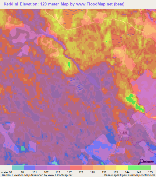 Kerklini,Latvia Elevation Map