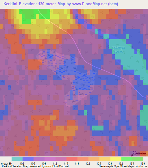 Kerklini,Latvia Elevation Map