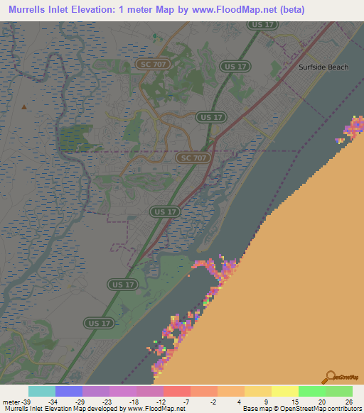 Murrells Inlet,US Elevation Map