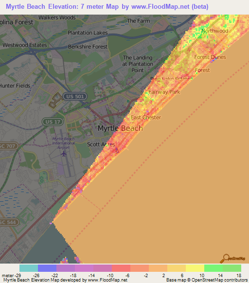 Myrtle Beach,US Elevation Map